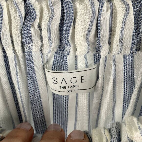 Sage The Label Off Shoulder Blousen Blue Striped 3/4 Sleeve Size XS - Picture 3 of 10